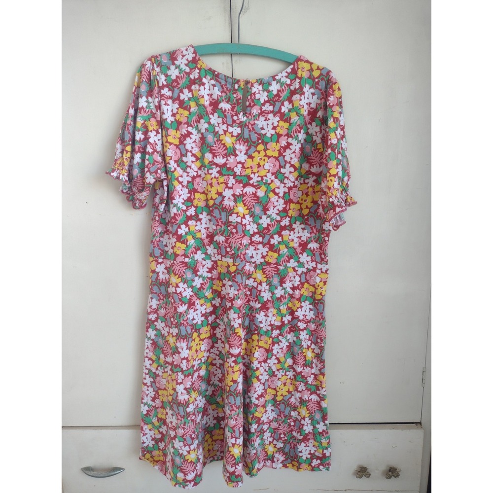 Toad & Co Laurel Dress Sz XL Red Pink Floral Tencel Lyocell Organic Cotton Short - Picture 2 of 6